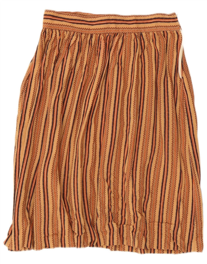 Vintage Womens Pleated Skirt IT 44 Medium W26 Brown Geometric Aztec