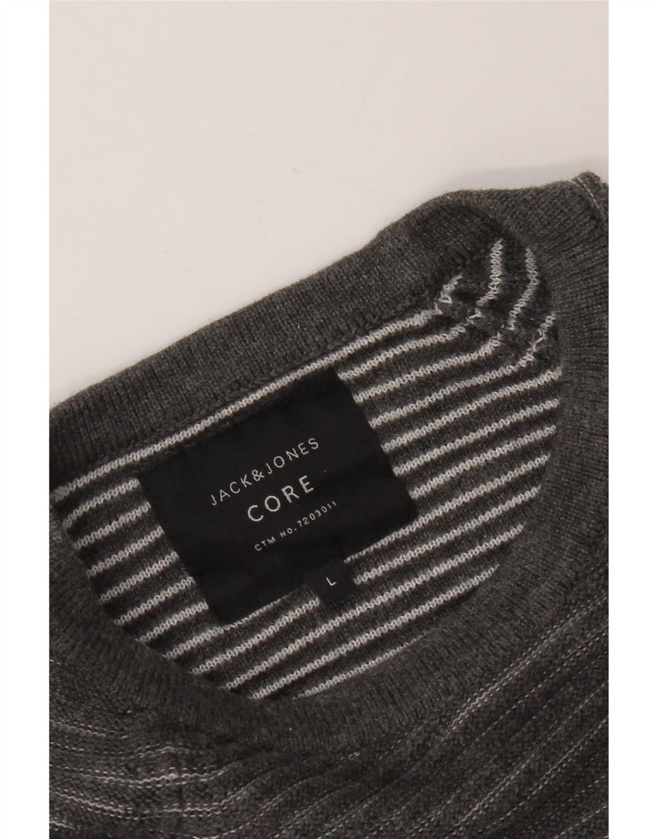 JACK & JONES Herren-Pullover mit Rundhalsausschnitt, groß, grau, Nadelstreifen