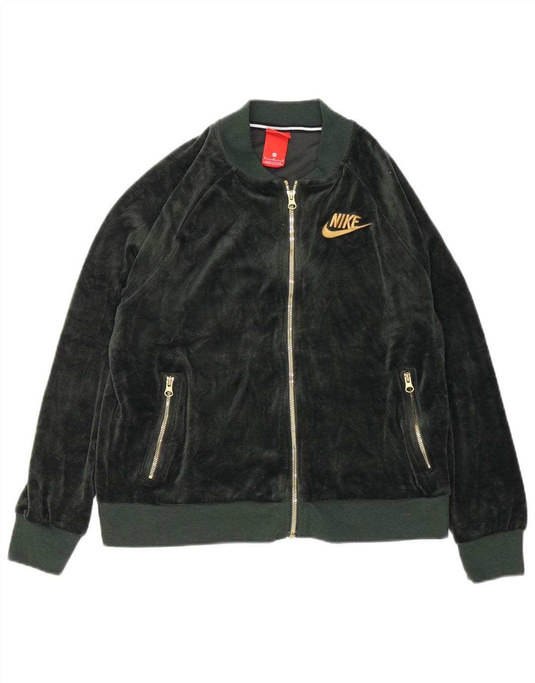Nike Damen Velours-Trainingsanzug-Oberteiljacke UK 14 Mittelgrünes Polyester