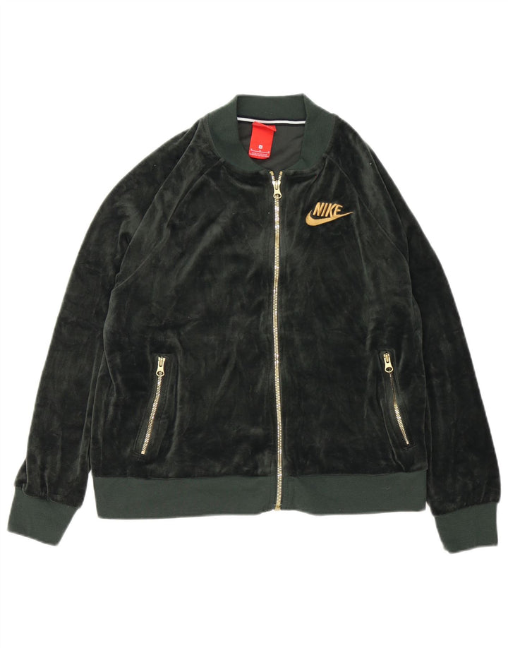 Nike Damen Velours-Trainingsanzug-Oberteiljacke UK 14 Mittelgrünes Polyester