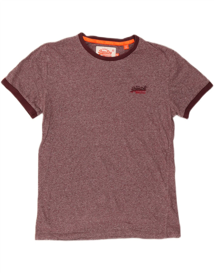 SUPERDRY Herren-T-Shirt-Oberteil, klein, kastanienbraun gesprenkelte Baumwolle
