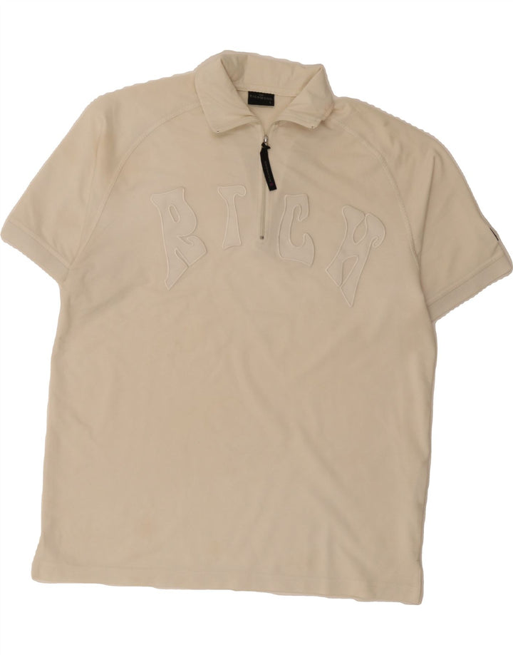 RICHMOND Mens Graphic Polo Shirt Large Beige Cotton Vintage Richmond and Second-Hand Richmond from Messina Hembry 