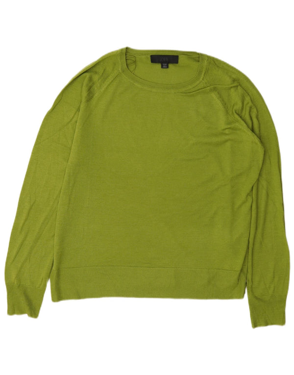 Zara Damen-Pullover mit U-Boot-Ausschnitt, übergroß, Gr. 10, Größe S, grüne Viskose
