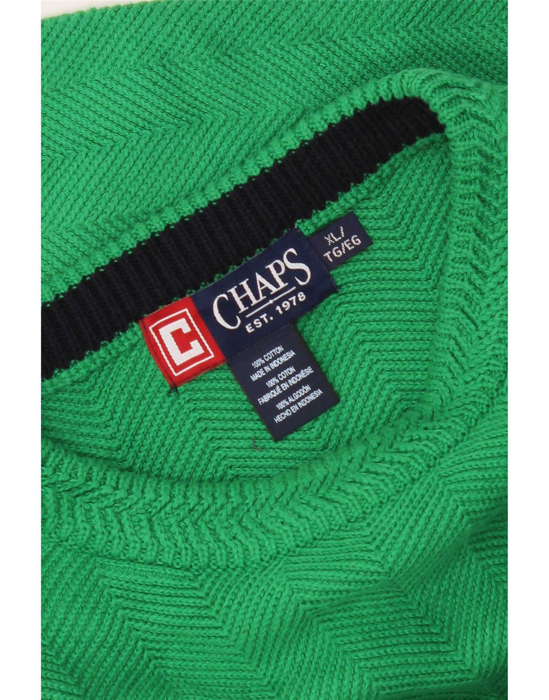 Chaps Herren-Pullover mit Rundhalsausschnitt, XL, grüne Baumwolle mit Fischgrätenmuster