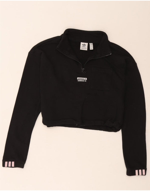 Adidas Damen Crop Zip Neck Sweatshirt Pullover UK 10 Small Schwarz