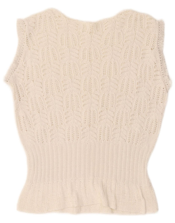 Vintage Damen Crop U-Boot-Ausschnitt Pullover Pullover UK 12 Mittelweiß