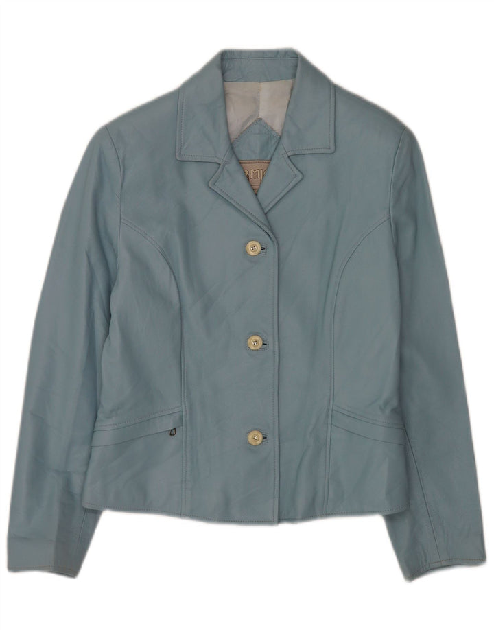 Michel Damen-Blazerjacke aus Leder mit 3 Knöpfen IT 42 Mittelblau