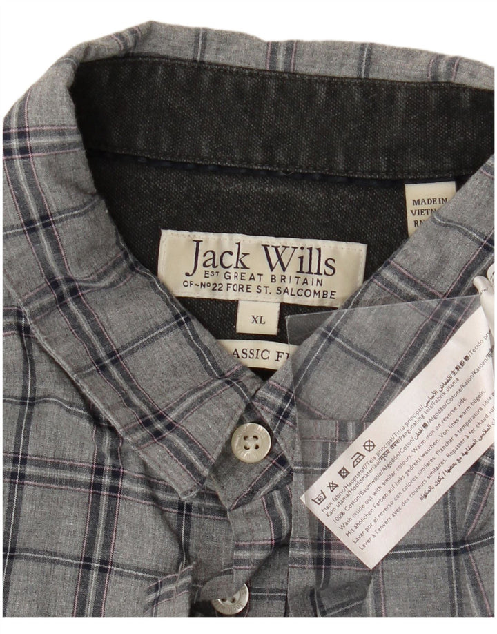Jack Wills Herren-Hemd mit klassischer Passform, XL, grau kariert, Baumwolle