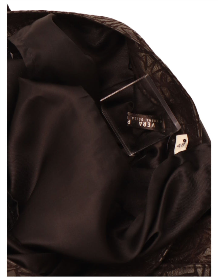 VINTAGE Damen Lederrock W30 Mittelschwarzes geometrisches Leder