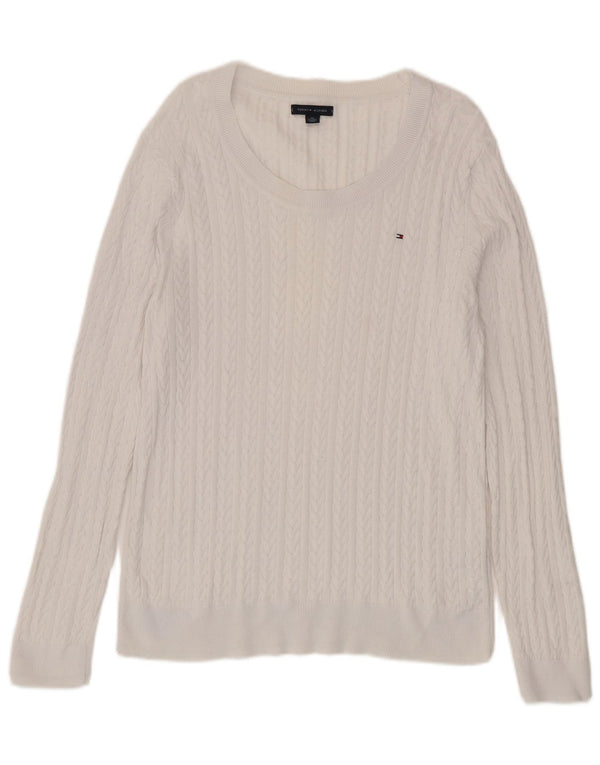 Tommy Hilfiger Damen-Pullover mit U-Boot-Ausschnitt, UK 18, XL, weiße Baumwolle