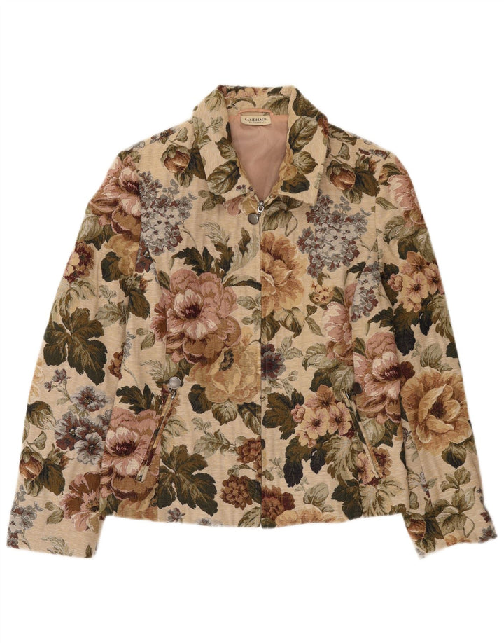 Landhaus Damen-Blazer mit durchgehendem Reißverschluss, EU 40, Mittelbeige, geblümtes Polyester