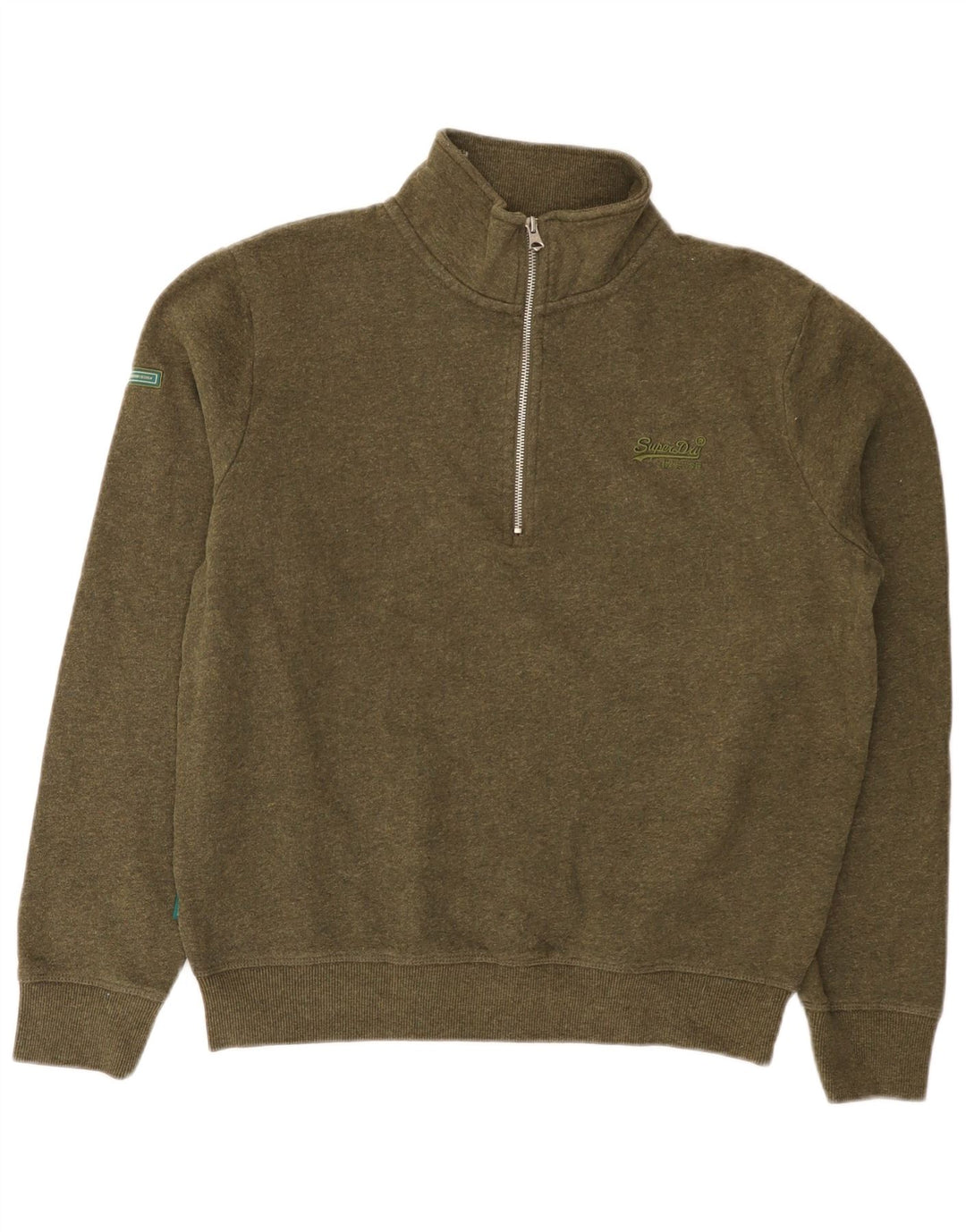 Superdry Herren-Sweatshirt mit Reißverschluss am Hals, große Khaki-Baumwolle