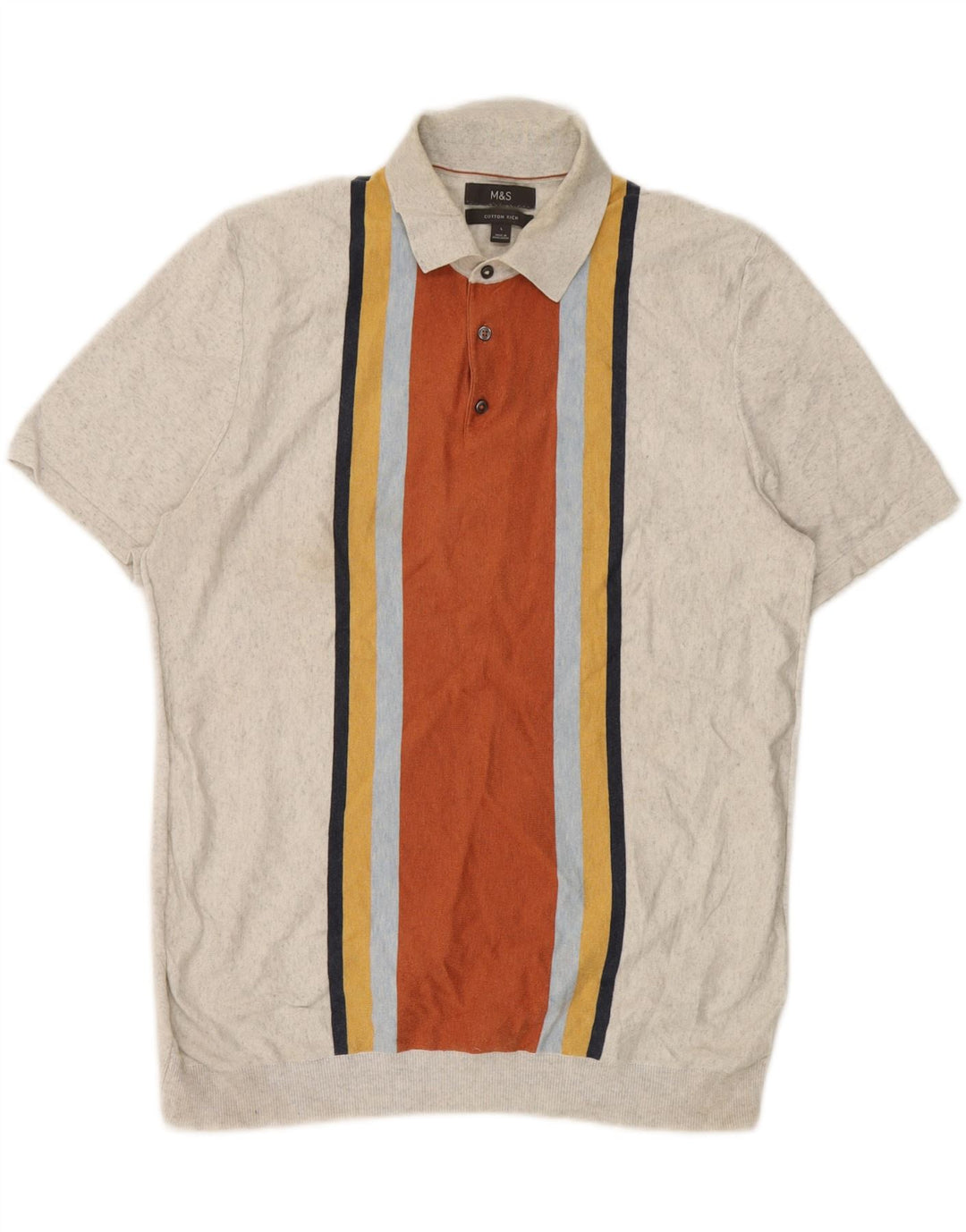 Marks & Spencer Herren-Poloshirt, groß, grau gestreift, Baumwolle