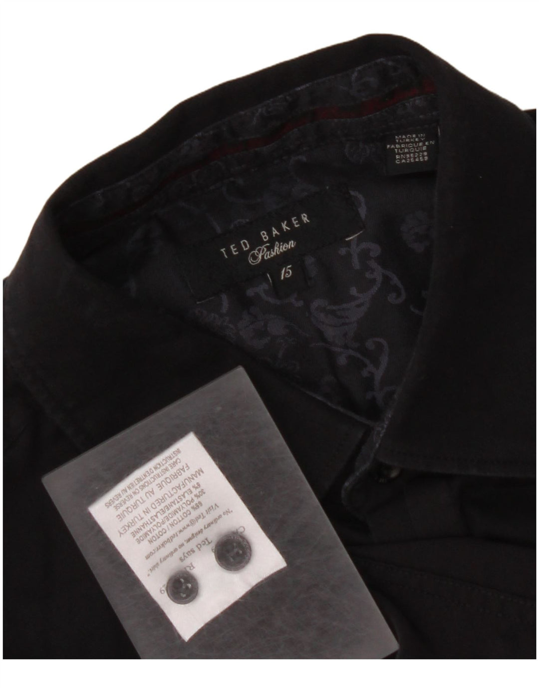 TED BAKER Herrenhemd Größe 15 Mittelschwarze Baumwolle