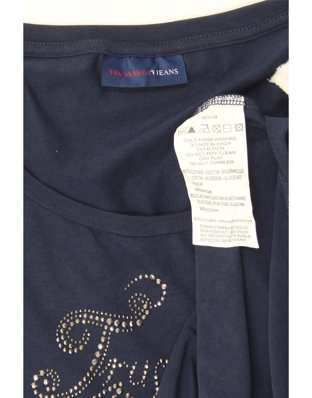 Trussardi Jeans Damen Grafik-Oberteil, langärmlig, UK 12, mittleres Marineblau