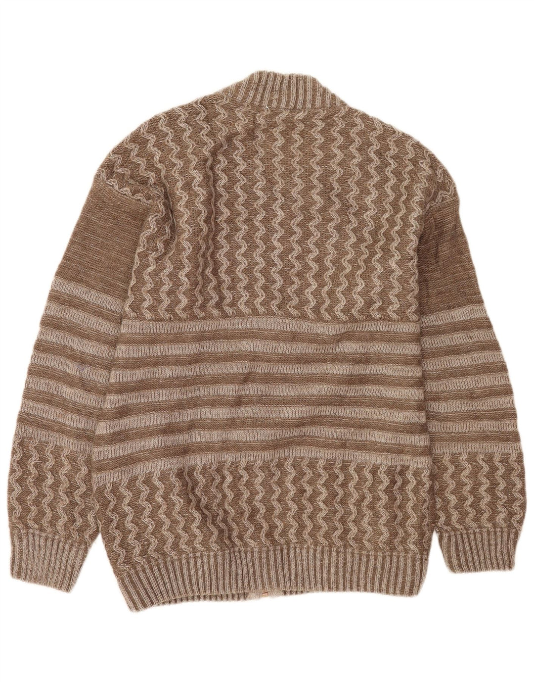 Vintage Herren-Cardigan mit Grafik, groß, braun, Patchwork-Wolle