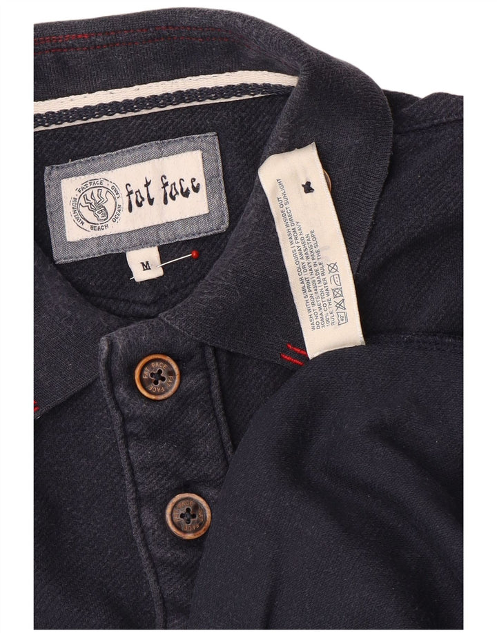 Fat Face Herren-Langarm-Poloshirt aus mittelblauer Baumwolle