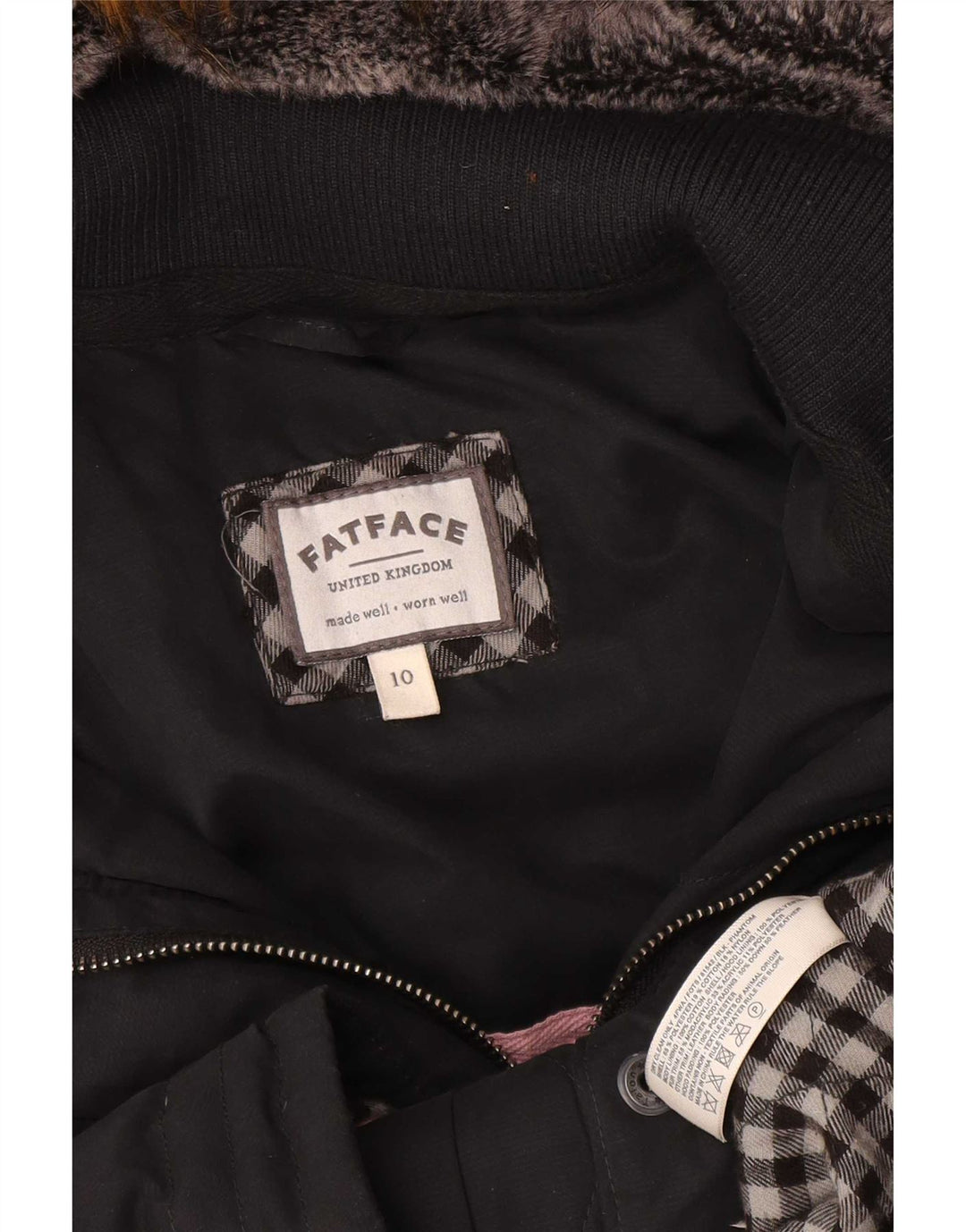 Fat Face Wattierter Damenmantel mit Kapuze, UK 10, Größe S, Schwarz, Polyester