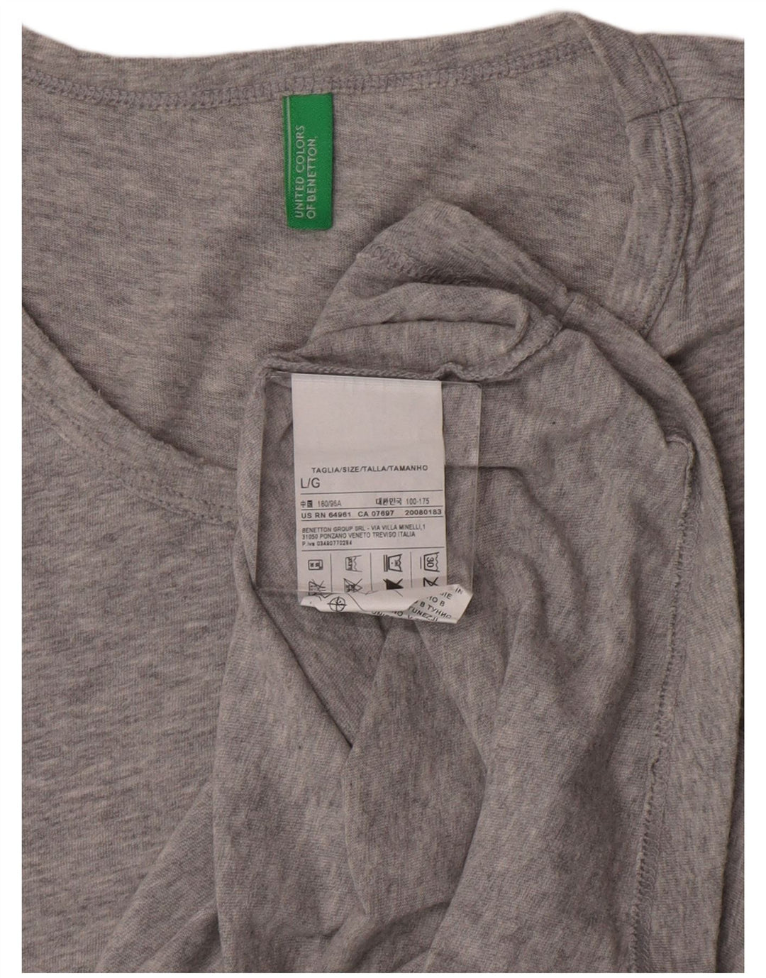 Benetton Herren-T-Shirt mit Grafik, Größe L, aus grauer Baumwolle