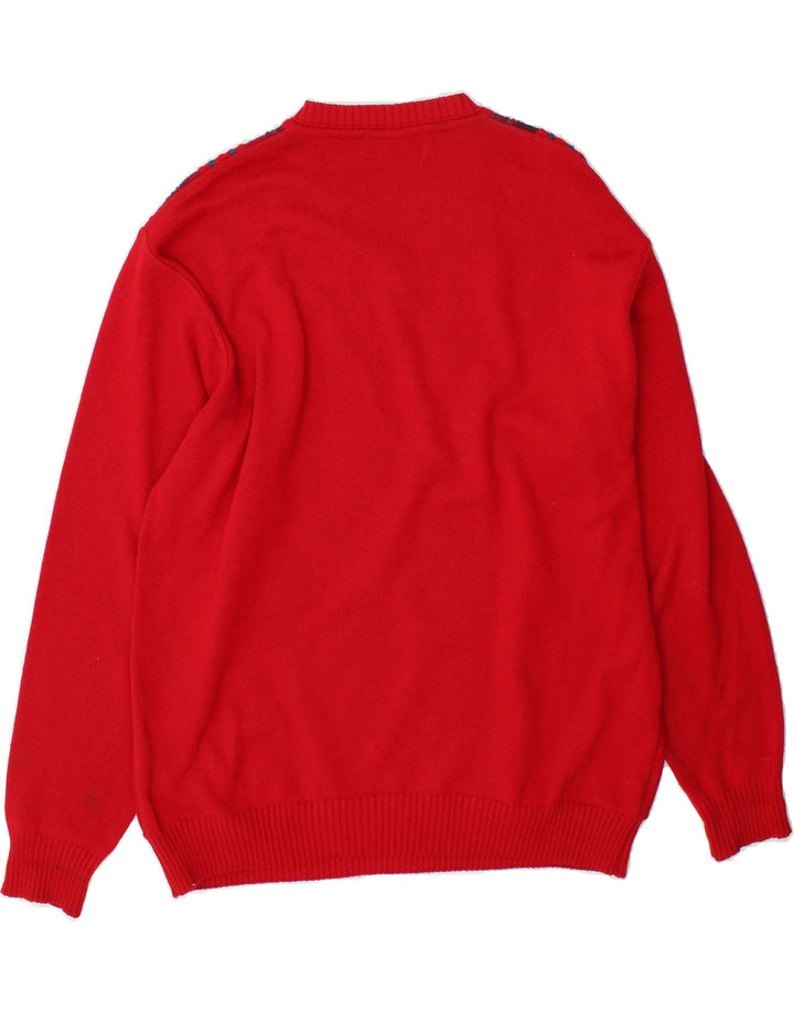 GILBERTO Mens V-Neck Jumper Sweater IT 50 Medium Red Striped Cotton Vintage Gilberto and Second-Hand Gilberto from Messina Hembry 