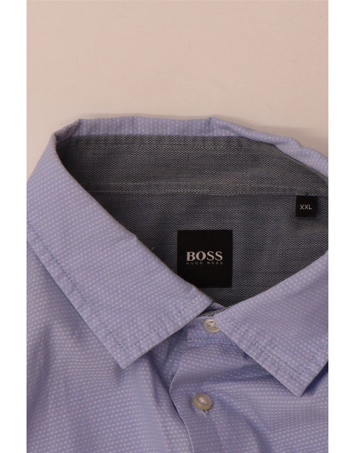 Hugo Boss Herrenhemd 2XL blau gepunktete Baumwolle