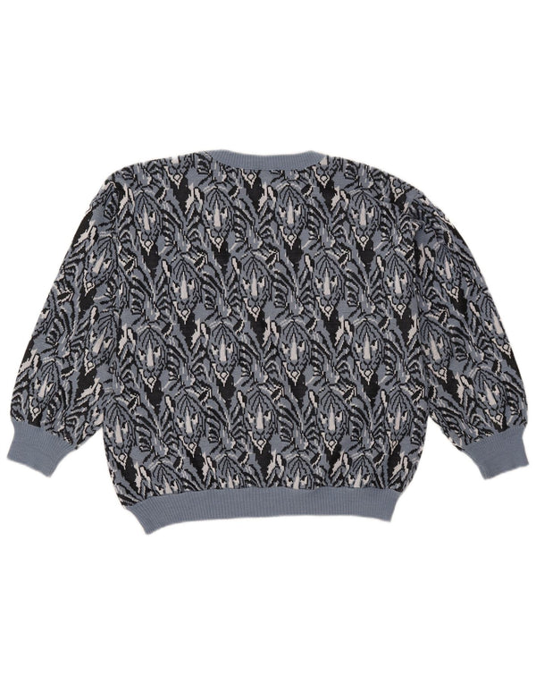 Vintage Damen Rundhalspullover Pullover UK 18 XL Blauer Tierdruck