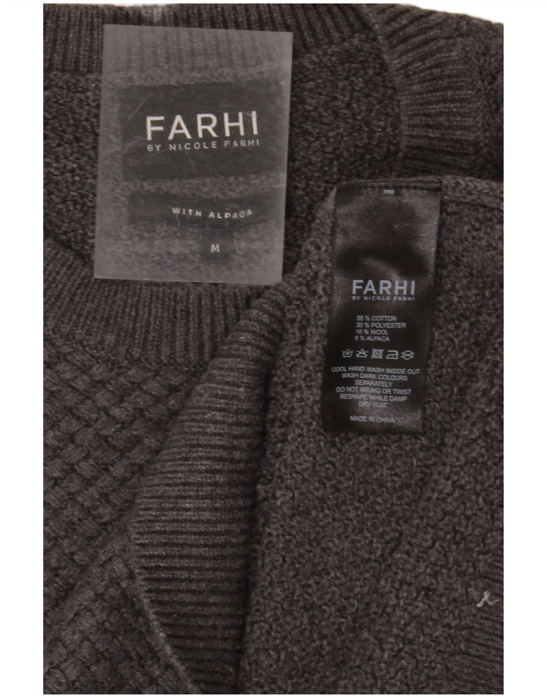 FARHI Herren-Pullover mit Rundhalsausschnitt, mittelgraue Baumwolle