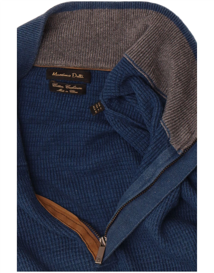 Massimo Dutti Herren-Pullover mit Reißverschluss, XL, Blau