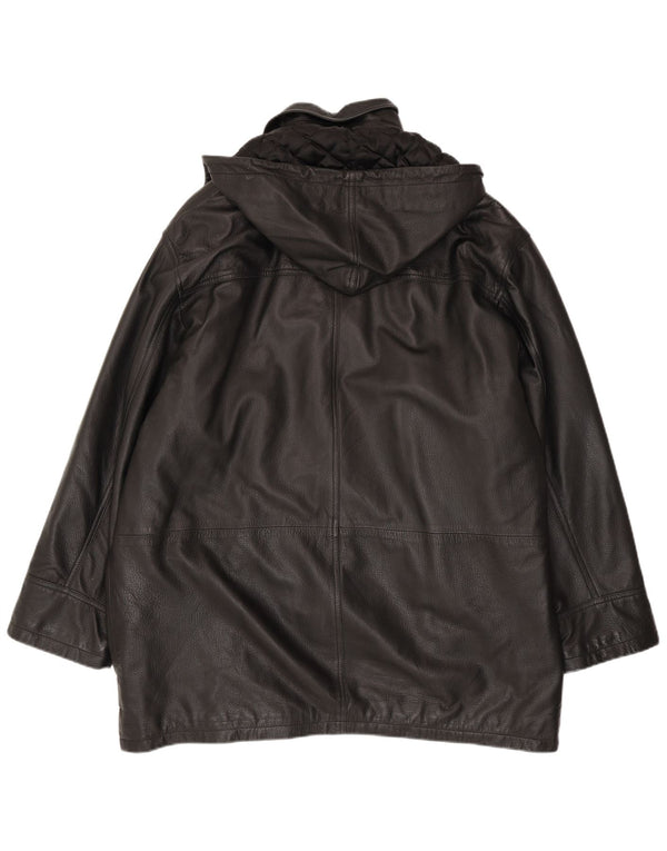 Conbipel Herren Ledermantel mit Kapuze IT 56 2XL Schwarz