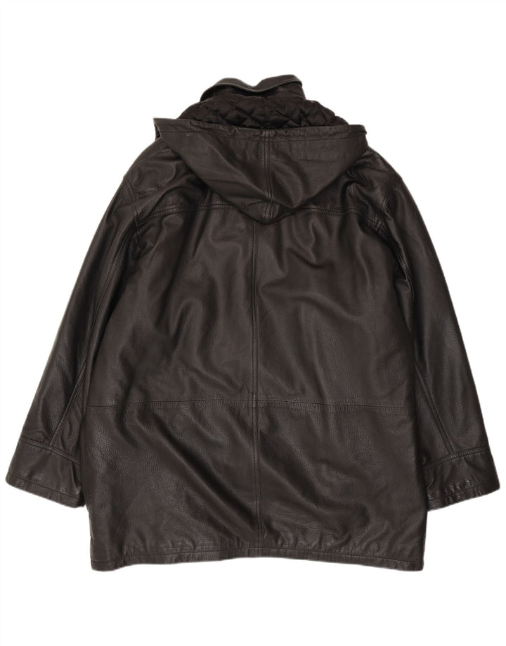 Conbipel Herren Ledermantel mit Kapuze IT 56 2XL Schwarz