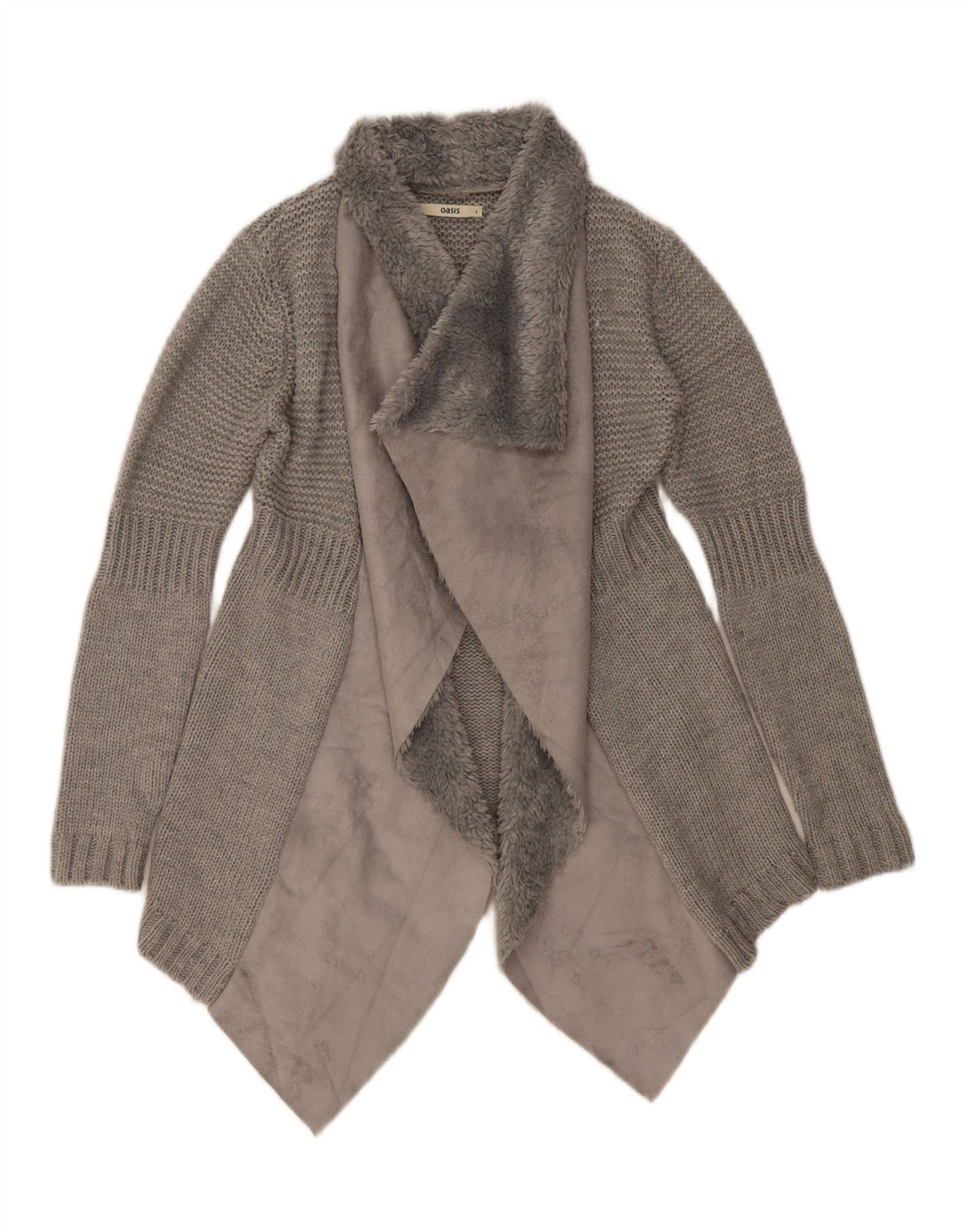 OASIS Damen Asymmetrischer, offener Cardigan-Pullover, Gr. 10, Small, Grau, Acryl