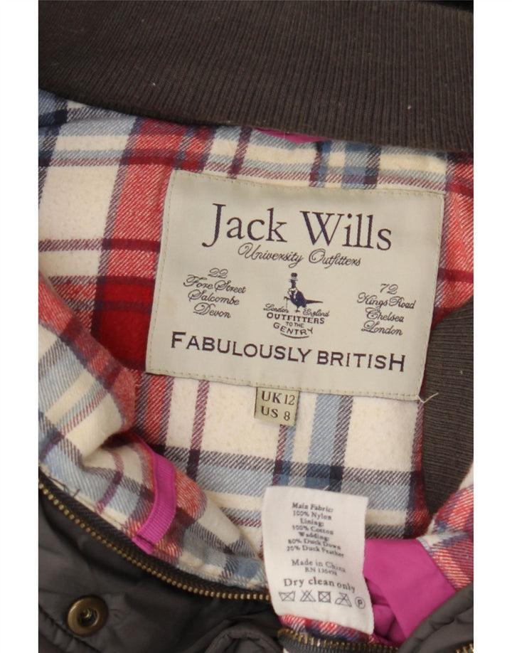 JACK WILLS Wattierte Damenweste mit Kapuze, UK 12, mittelgraues Nylon