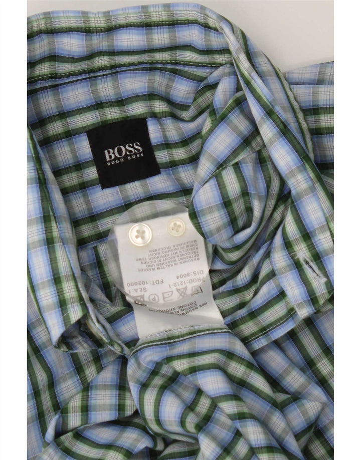 Hugo Boss Herren-Kurzarmhemd aus mittelblauer Karo-Baumwolle