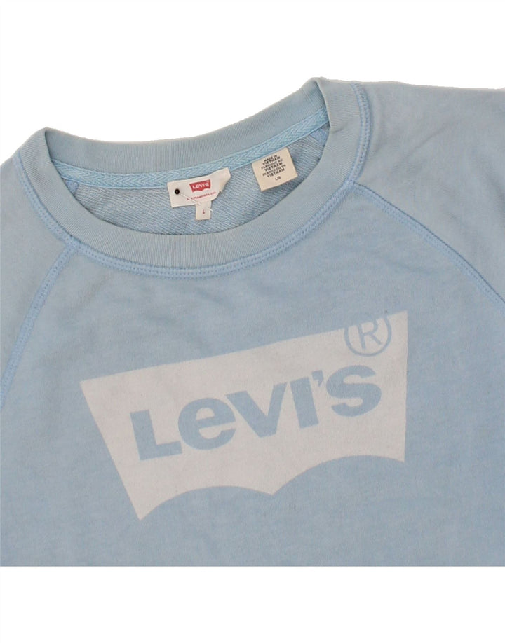 LEVI'S Womens Graphic Sweatshirt Jumper UK 16 Large Blue Cotton Vintage Levi's and Second-Hand Levi's from Messina Hembry 