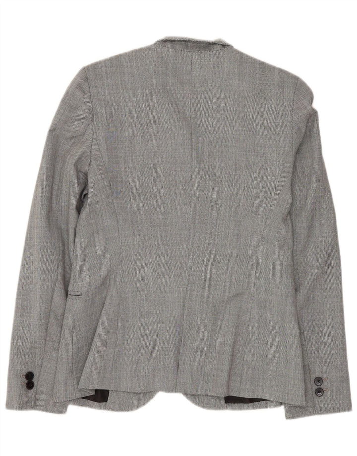 ZARA Damen 1-Knopf-Blazerjacke EU 36 XS Graues Polyester