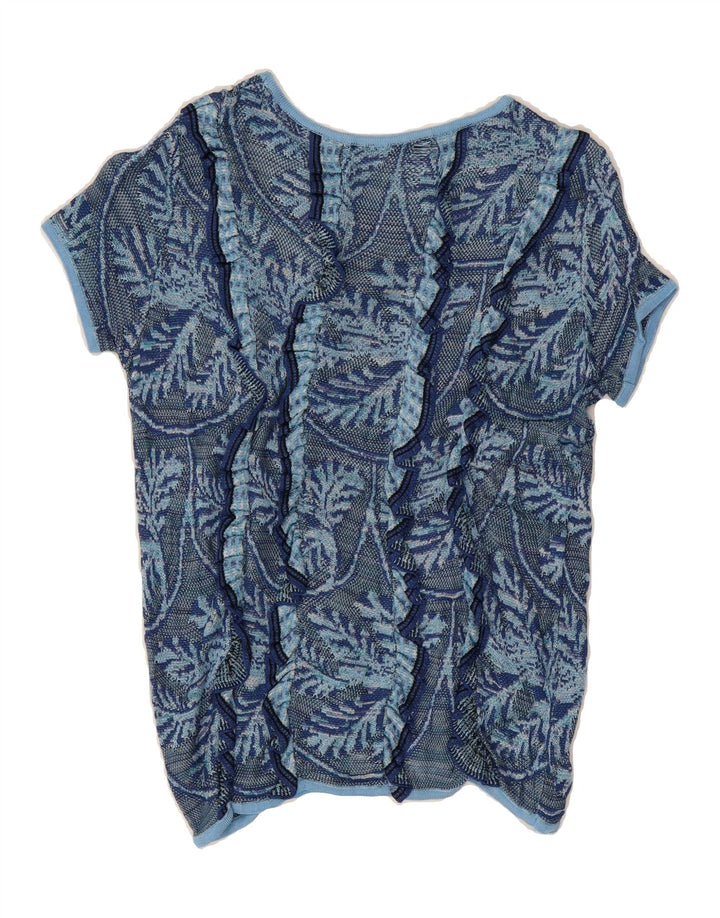 VINTAGE Womens Abstract Pattern Boat Neck Jumper Sweater UK 10 Small Blue Vintage Vintage and Second-Hand Vintage from Messina Hembry 