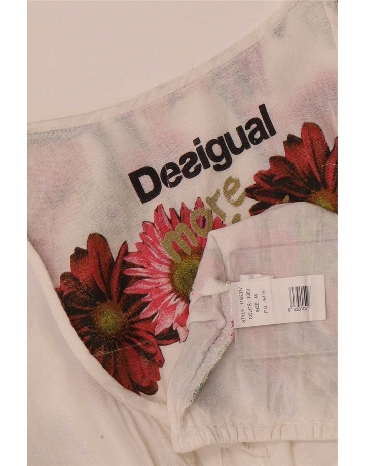 Desigual Damen Tunika-Top UK 12 Mittelweiße Viskose mit Blumenmuster