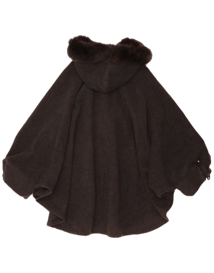 Vintage Damen Kapuzen-Cape-Mantel, Einheitsgröße, graue Wolle