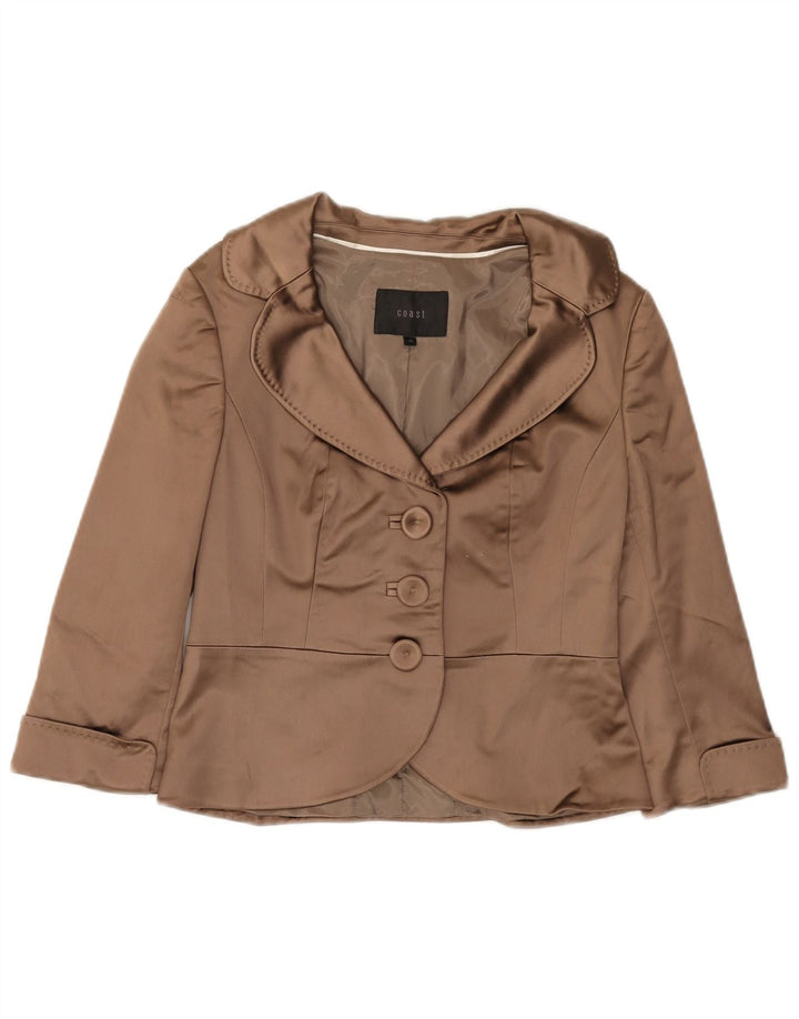 Coast Damen-Blazer mit 3 Knöpfen und 3/4-Ärmeln, Gr. 10, Braun, Acetat