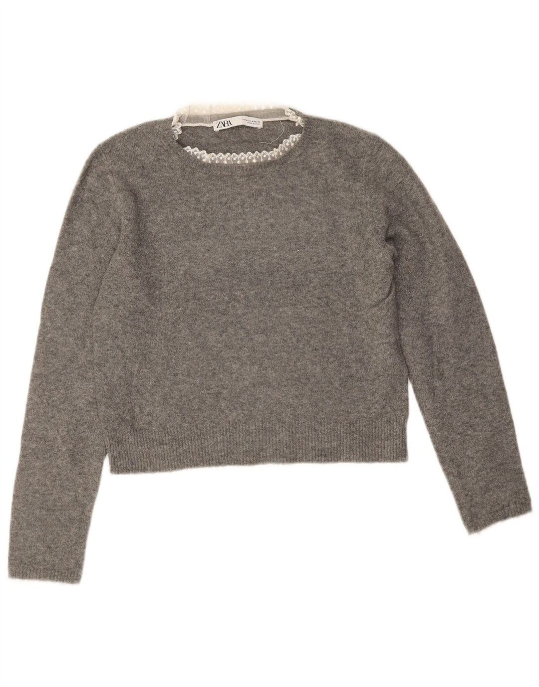 Zara Damen Crop Crew Neck Pullover Pullover UK 14 Mittelgrau
