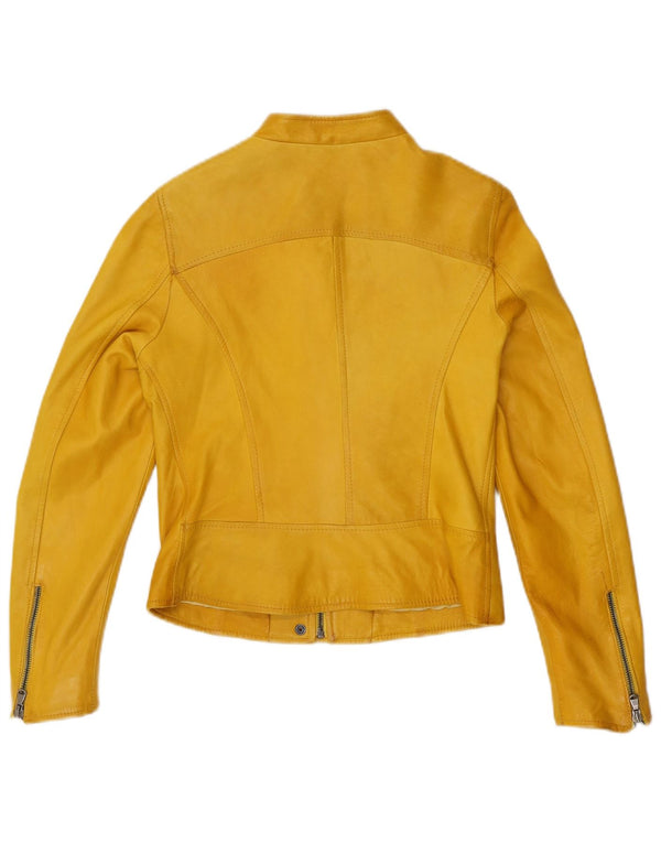 Bayside Damen Leder-Bikerjacke IT 44 Mittelgelbes Leder