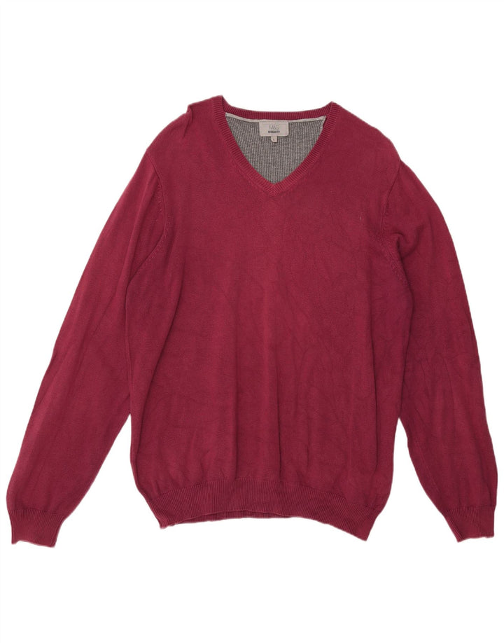 Marks & Spencer Herren-Pullover, reguläre Passform, V-Ausschnitt, Größe L, Burgunderrot