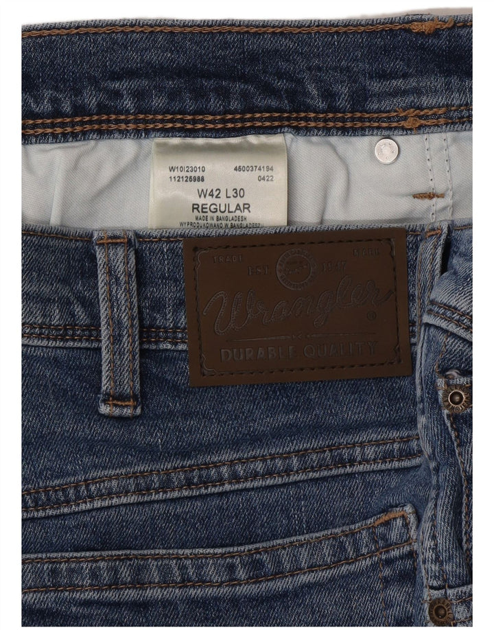 WRANGLER Mens Regular Fit Straight Jeans W42 L30 Blue Cotton