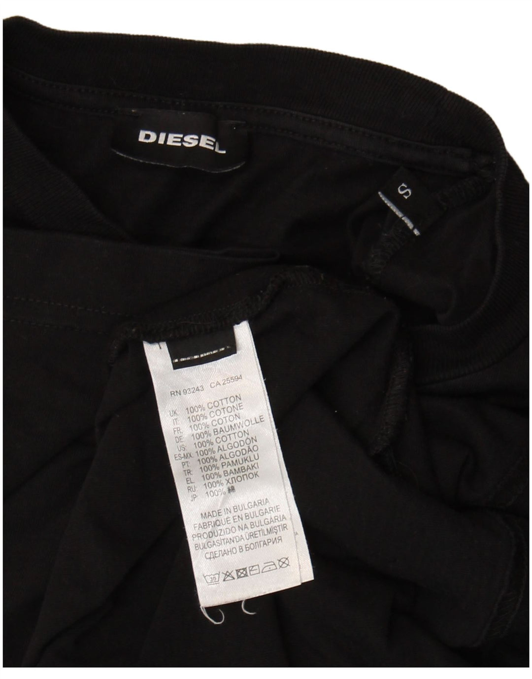 Diesel Herren-T-Shirt mit Grafik, Größe S, schwarze Baumwolle