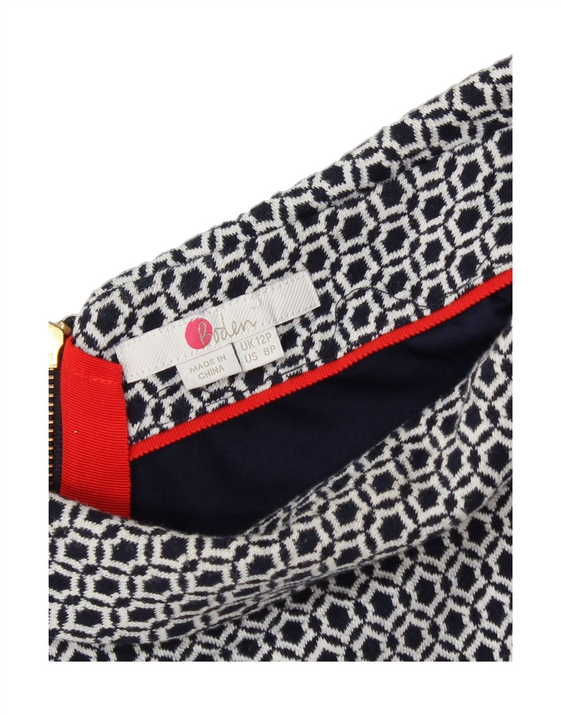 BODEN Womens 3/4 Sleeve Zip Neck Sheath Dress UK 12 Medium Blue Geometric Vintage Boden and Second-Hand Boden from Messina Hembry 