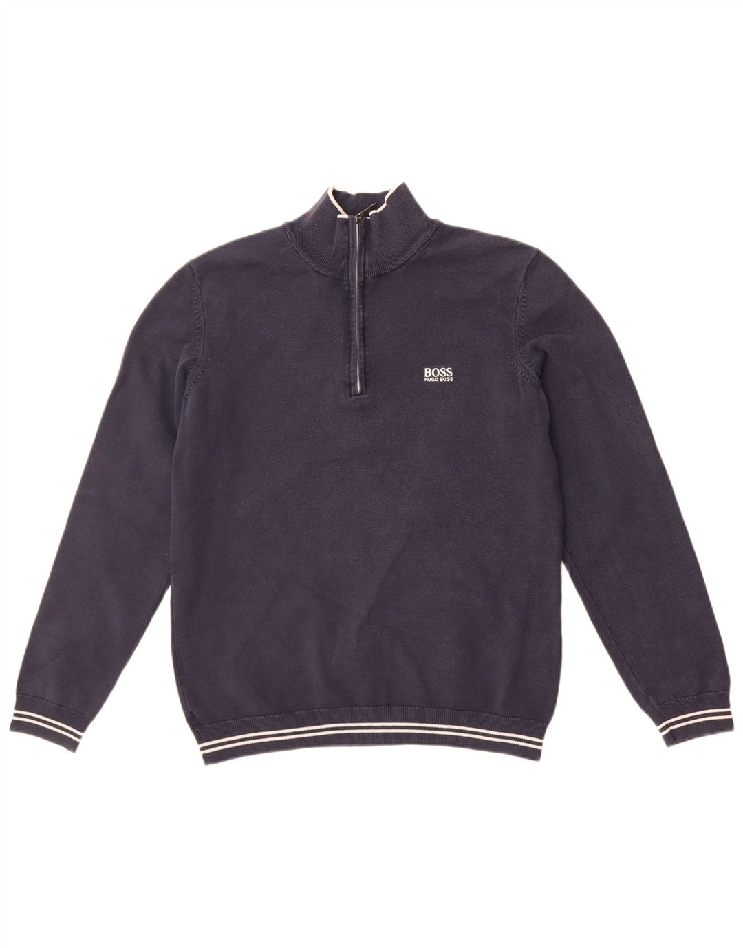 Hugo Boss Herren-Sweatshirt mit Reißverschluss am Hals, mittlere marineblaue Baumwolle