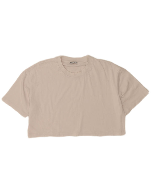 Zara Damen Crop Oversize T-Shirt Top UK 14 Mittelweiß