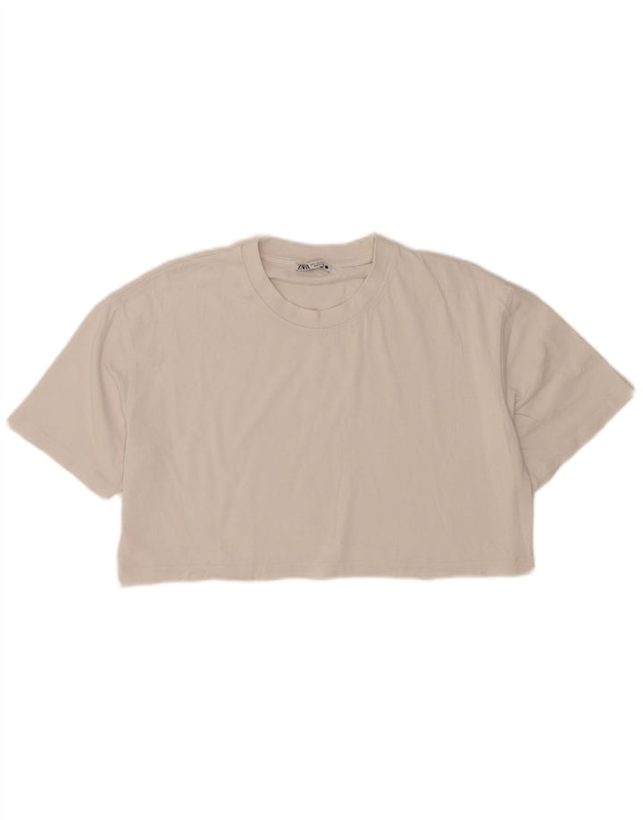 Zara Damen Crop Oversize T-Shirt Top UK 14 Mittelweiß
