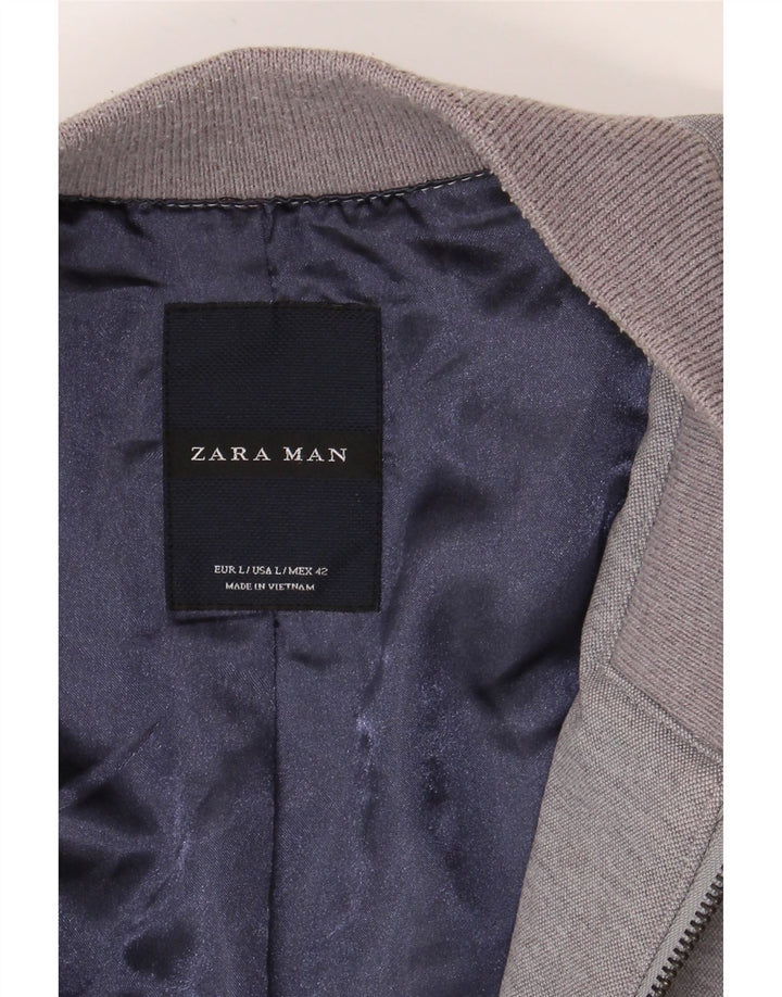 ZARA Mens Bomber Jacket UK 40 Large Grey Vintage Zara and Second-Hand Zara from Messina Hembry 