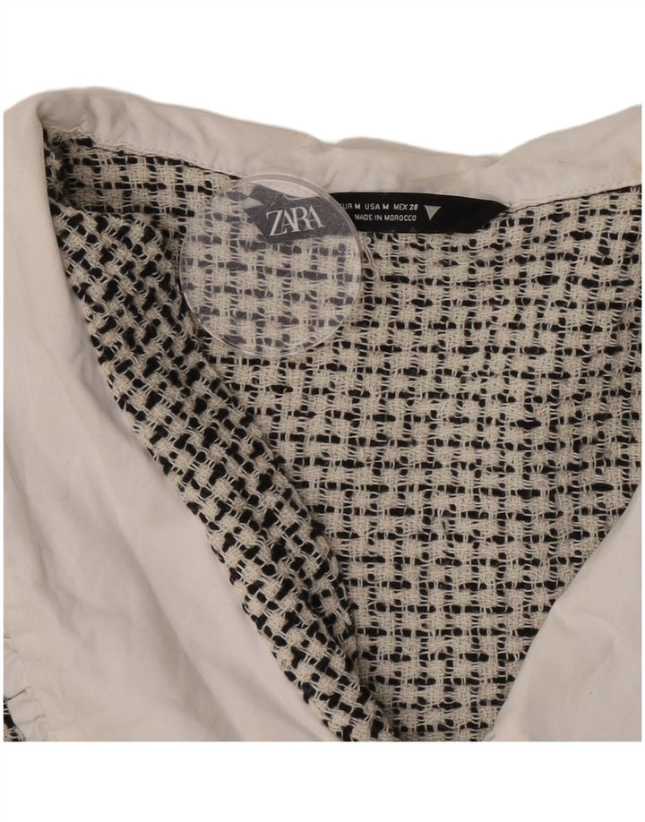 Zara Damen Crop Shirt Bluse UK 12 Medium Schwarz meliert